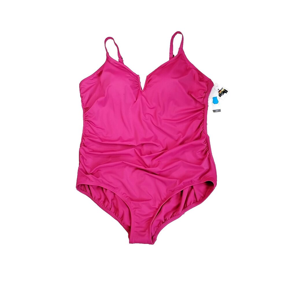 Women 2X NWT Pink Swimsuit One-Piece Bathing Suit Sew-In Bra Cups Cooling Y2K